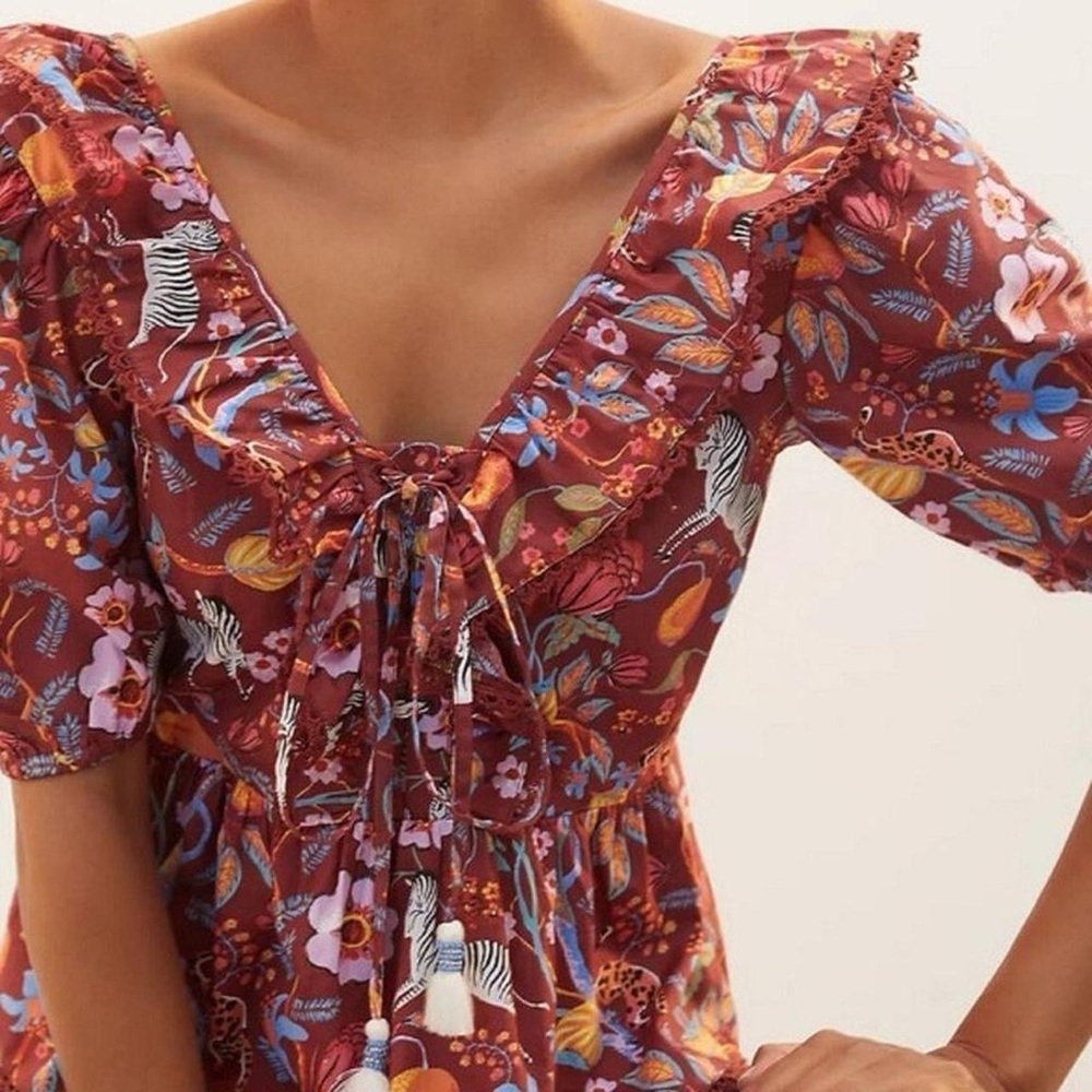 Anthropologie Maeve Ruffled Printed
Floral Zebra Tie-Front Blouse - Picture 2 of 8